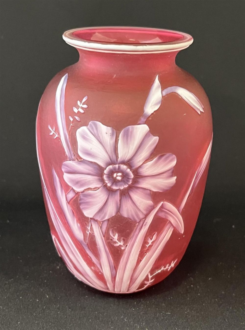 Lot 188: Red English cameo glass vase