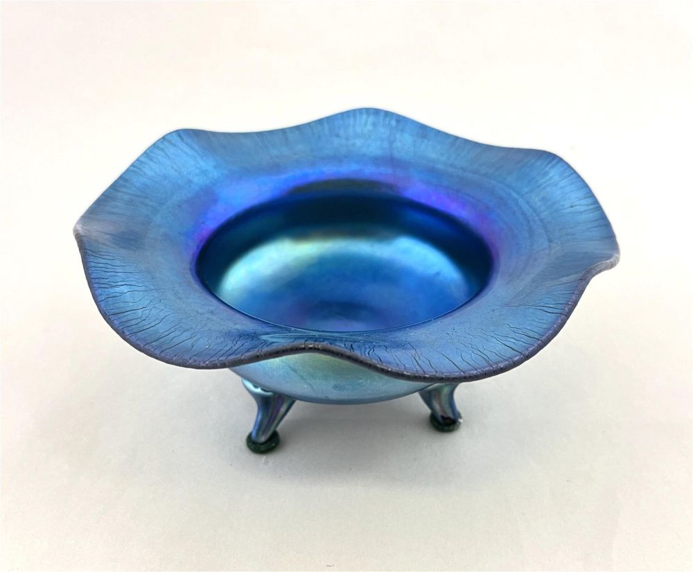 Lot 232: Steuben Blue Aurene footed dish