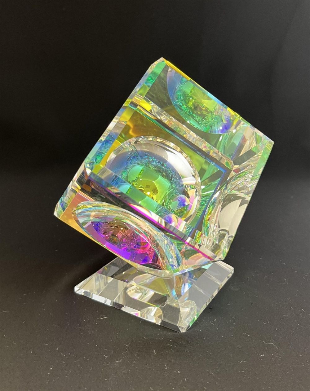 Lot 357: Dichroic art glass footed cube