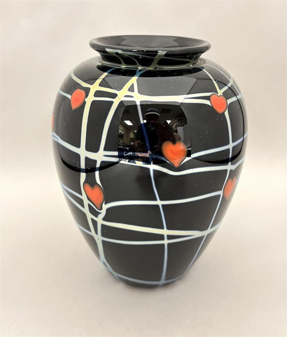 Lot 398: Carlson black art glass vase