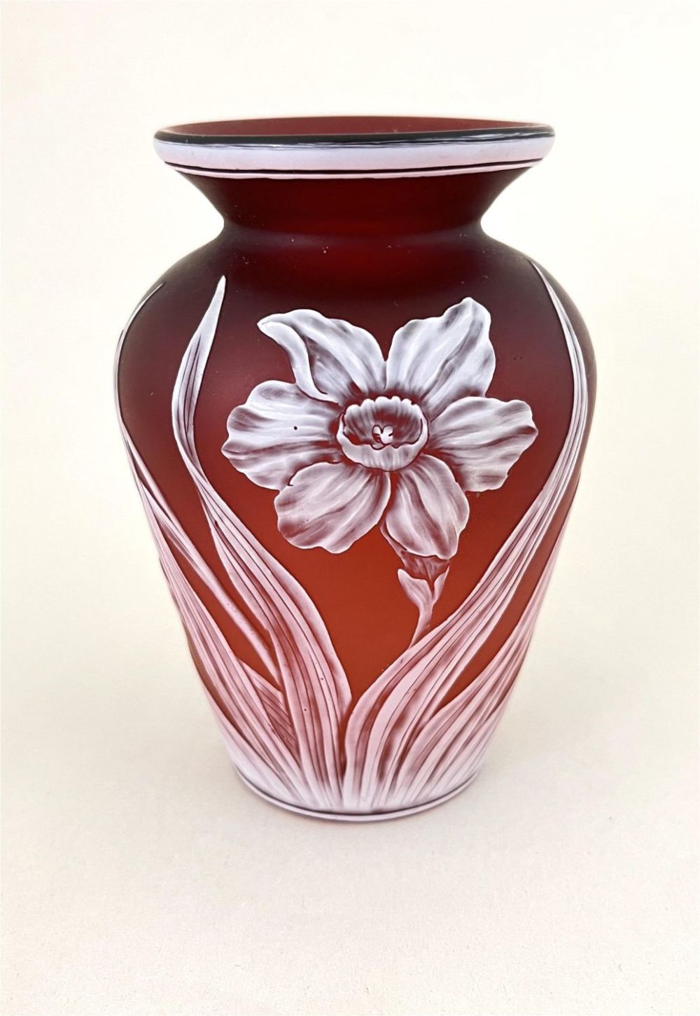 Lot 202: Red Webb English cameo glass vase