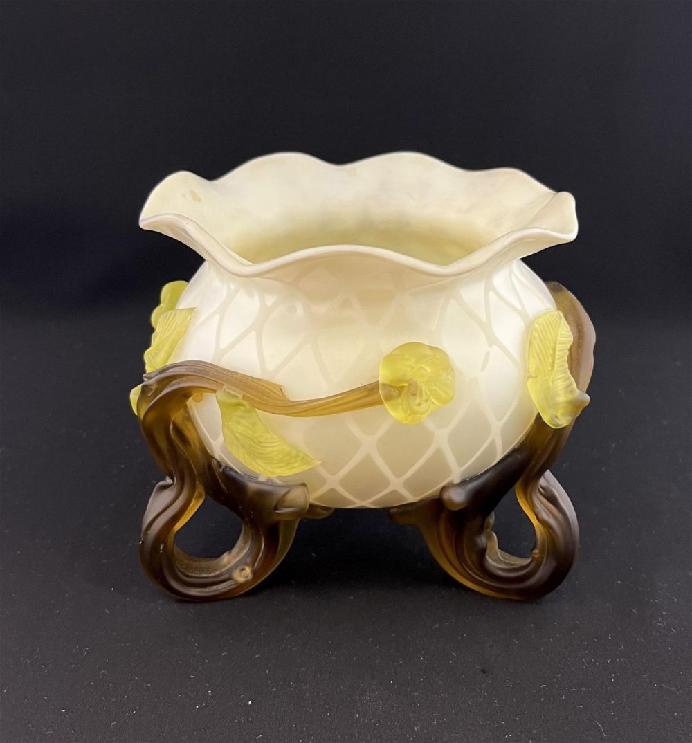 Lot 217: Amber MOP applied glass vase