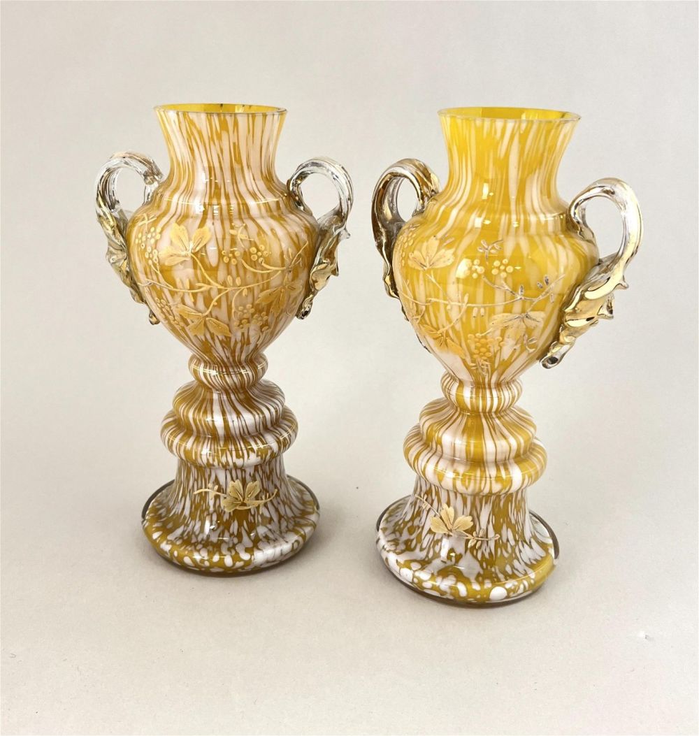 Lot 221: Two spatter ware glass vases