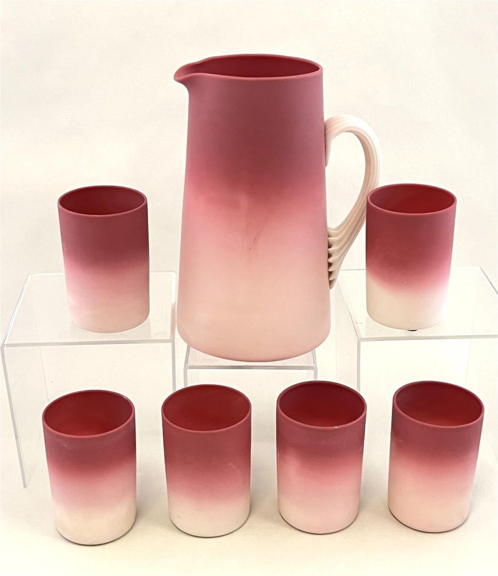 Lot 222: New England Peachblow water set