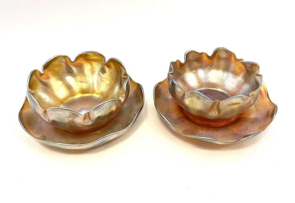Lot 235: Two Tiffany fingerbowls and plates