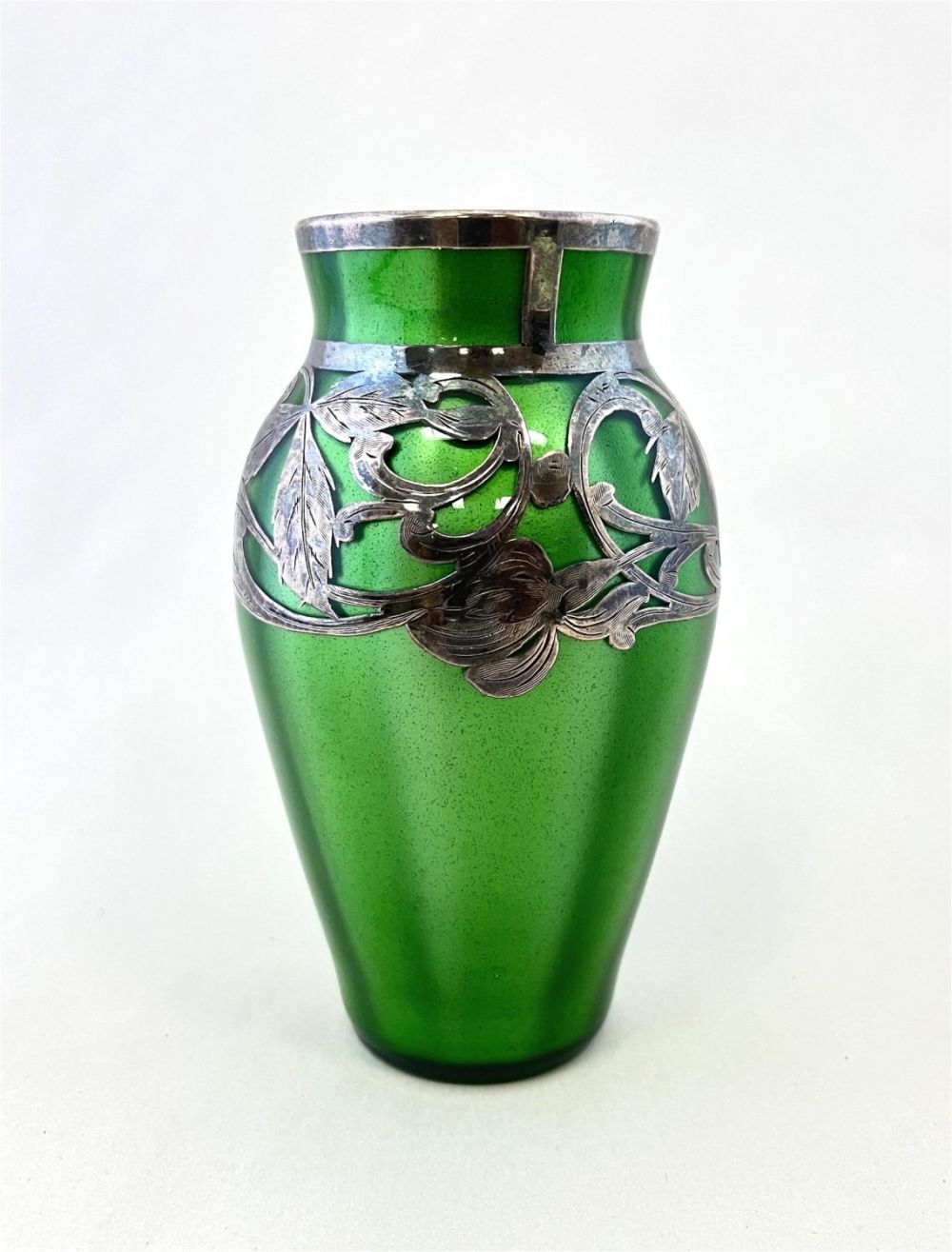 Lot 331: Loetz Metallin silver overlay vase