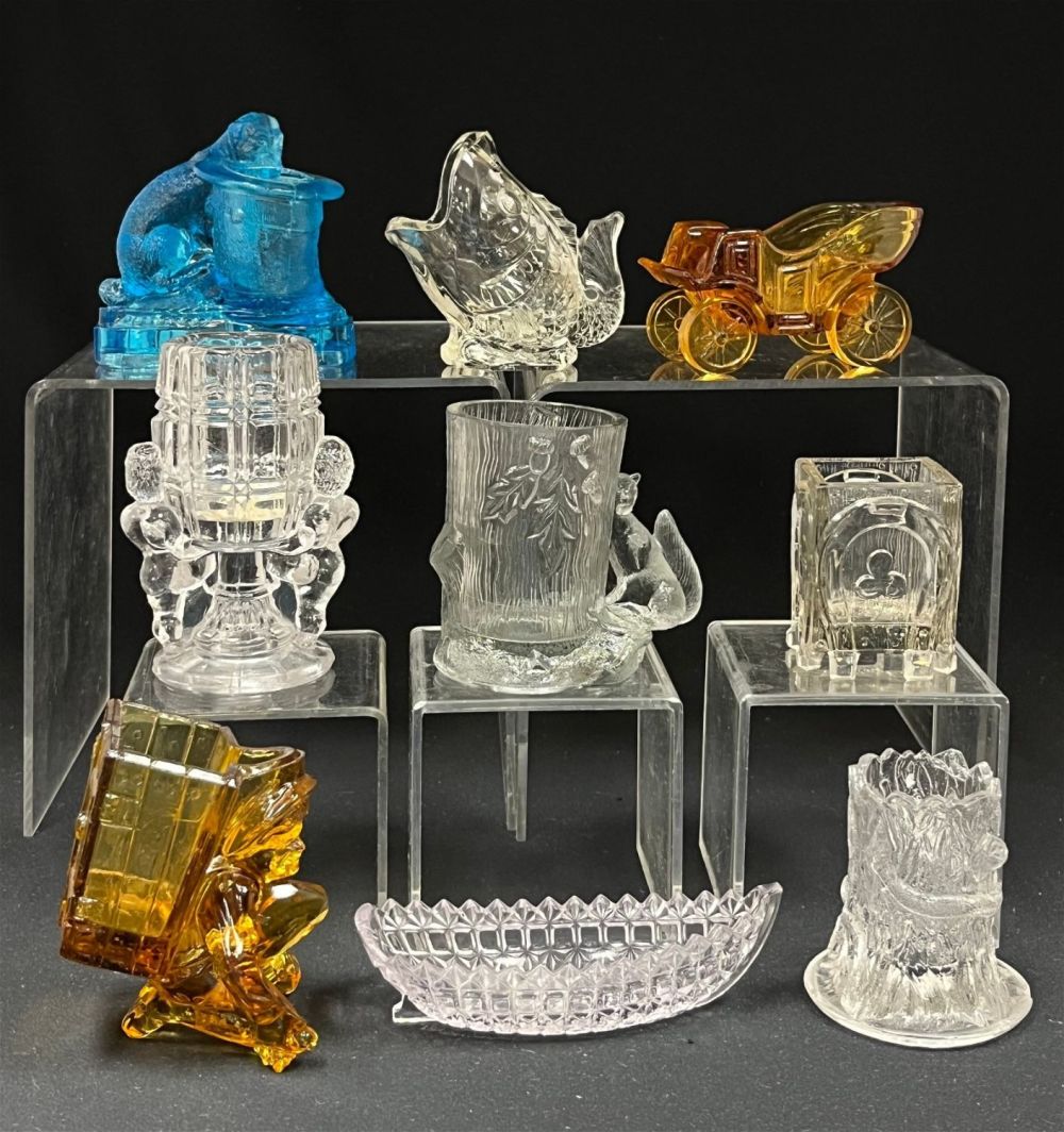 Lot 210: 9 Figural glass toothpicks