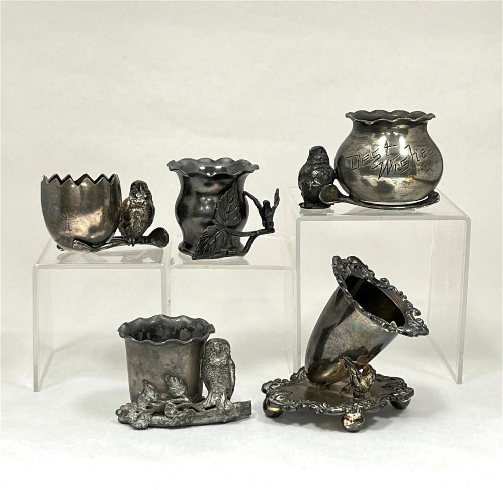 Lot 244: Five bird figural toothpicks