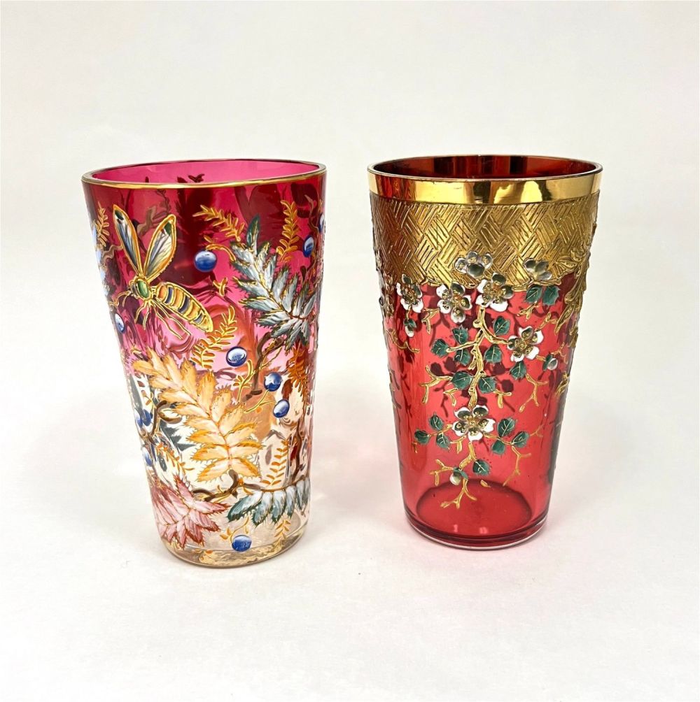 Lot 351: Two Moser cranberry tumblers