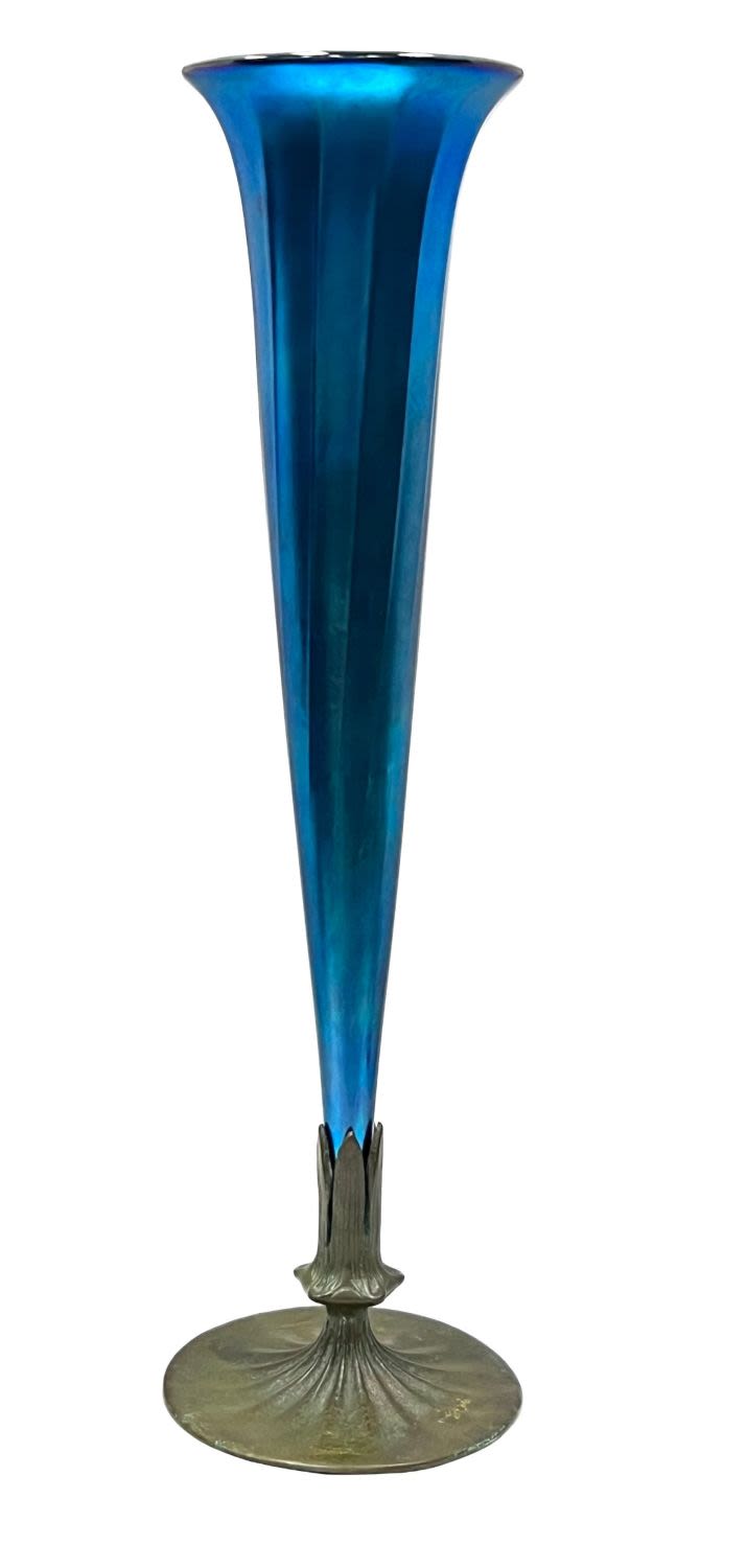Lot 391: Tiffany glass and metal vase