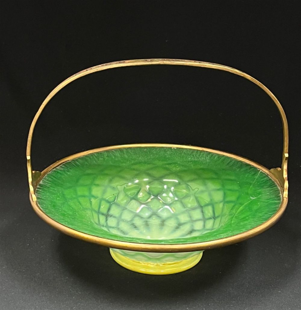 Lot 393: Tiffany glass and bronze basket