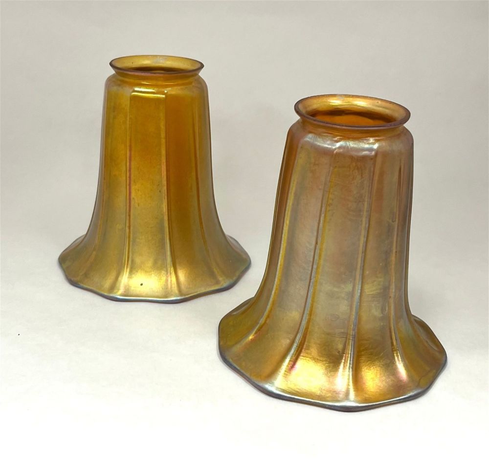 Lot 404: Pair of Steuben gold Aurene glass shades