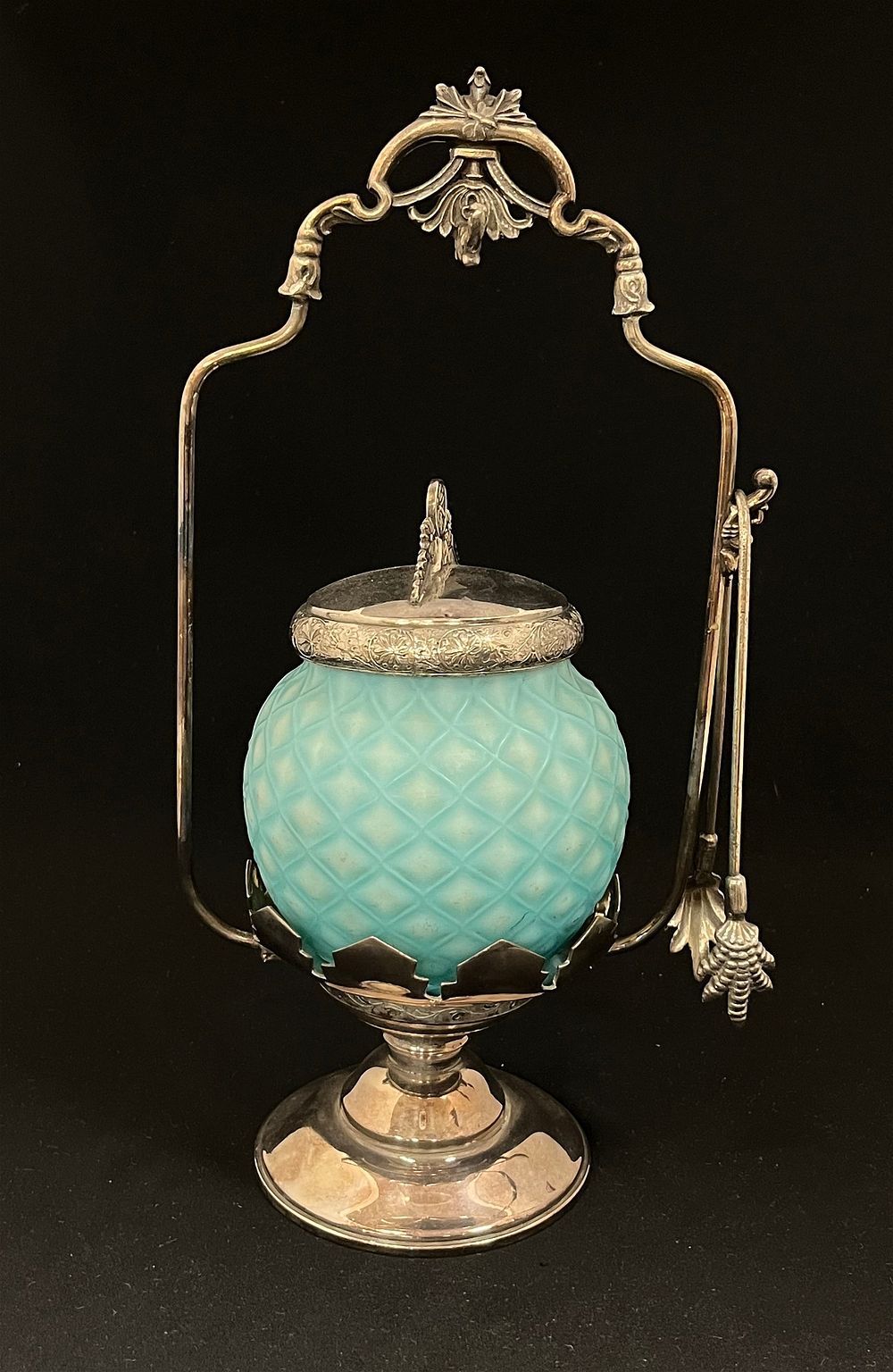 Lot 253: Blue Cut Velvet pickle castor