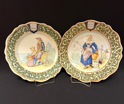 2 Porquier Beau Plates. 2 Porquier Beau French faience plates with D?cor Riche border 1 with 