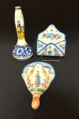3 HB Faience Items. 3 Quimper French faience items HB HenRiot, HR Quimper, and HenRiot Quimper 