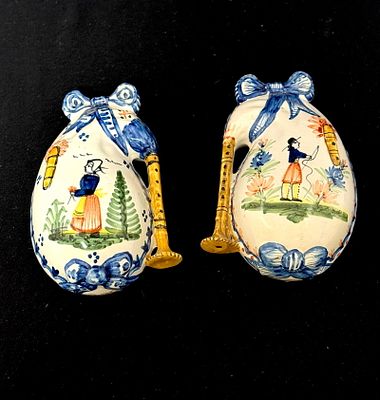 2 Quimper Biniou Wall Pockets. Pair of Quimper French faience Biniou form wall pockets; length 5 