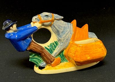 French Faience Figural Salt. Charles Maillard HenRiot Quimper Breton and Donkey figural double 