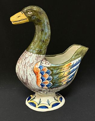 HB Grande Maison Goose Figurine. HB French faience Grande Maison goose figurine with blason of 