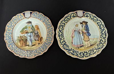 2 Porquier Beau Plates. 2 Porquier Beau plates with Decor Riche border including "The Proposal" 