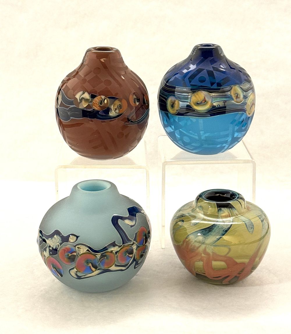 Lot 599: 4 J Byron Art Glass Vases
