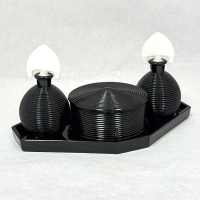 Imperial Dolly Madison Bath Set. Imperial black Dolly Madison Bath set including a covered jar 