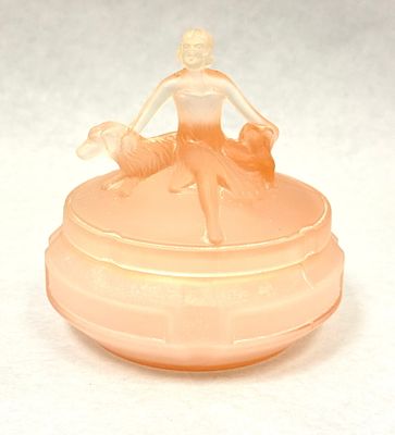 LE Smith Annette covered box. LE Smith peach covered box in the Annette pattern, 5" ht. 