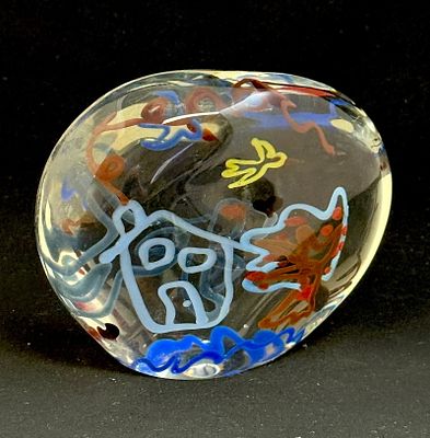 Jolley Art Glass Paperweight. Jolley art glass paperweight, one side has scene with a dog and 