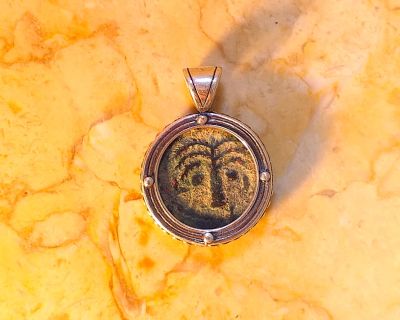 Silver pendant with original bronze prutah of Antonius Felix, procurator of Judea under 