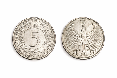 מדליית כסף 5 לירות. מדינה: גרמניה 
• ערך נקוב: 5 Deutsche Mark 
• שנה: 1951 
• 