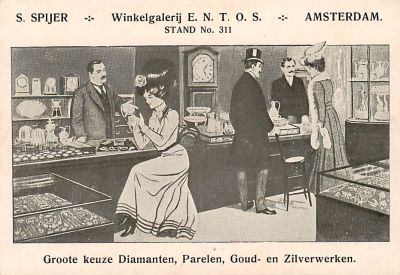 גלויה אחת עם חנות תכשיטים יהודית באמסטרדם, הולנד 1915.