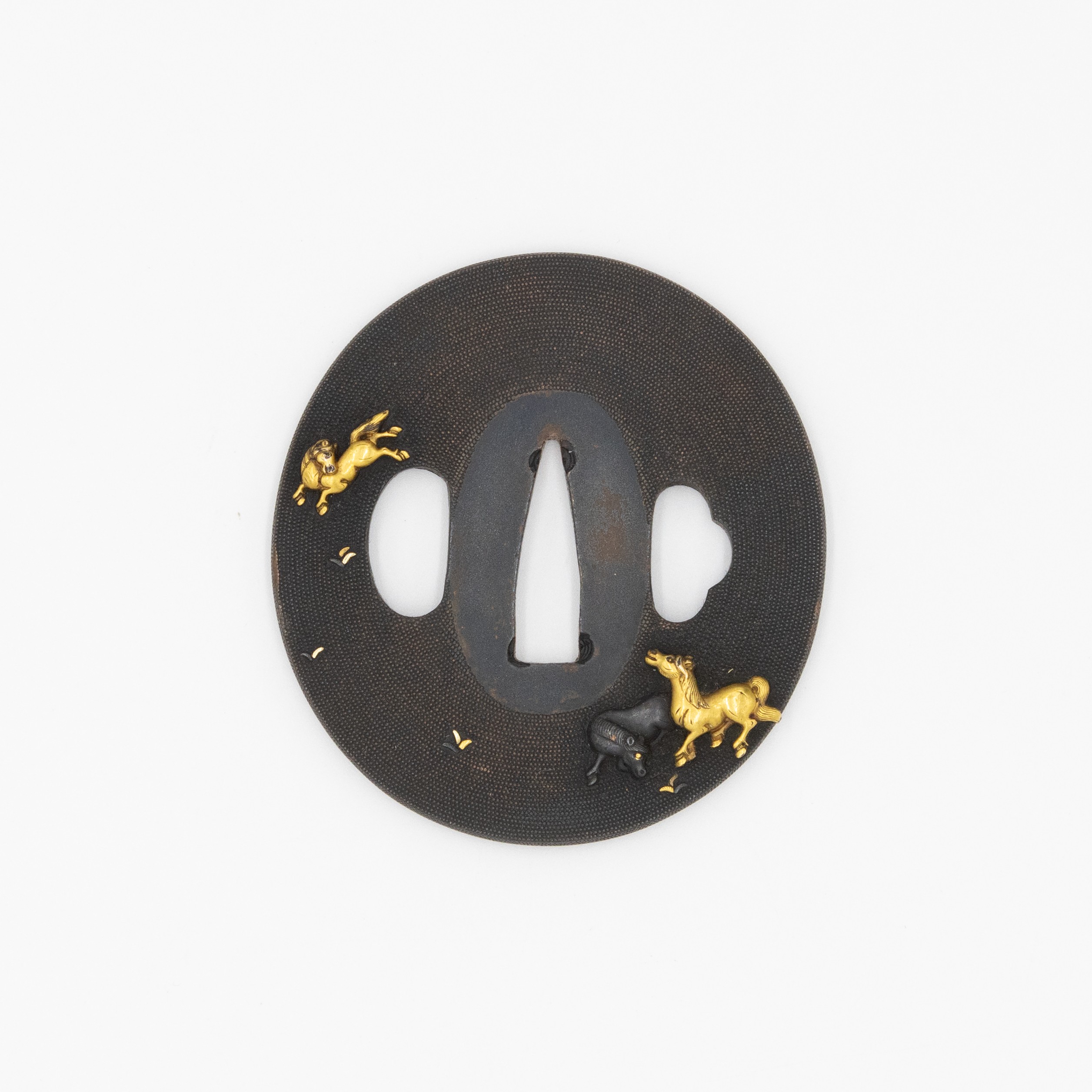 19th Century Iron Tsuba, Wild Horses and Grass Design