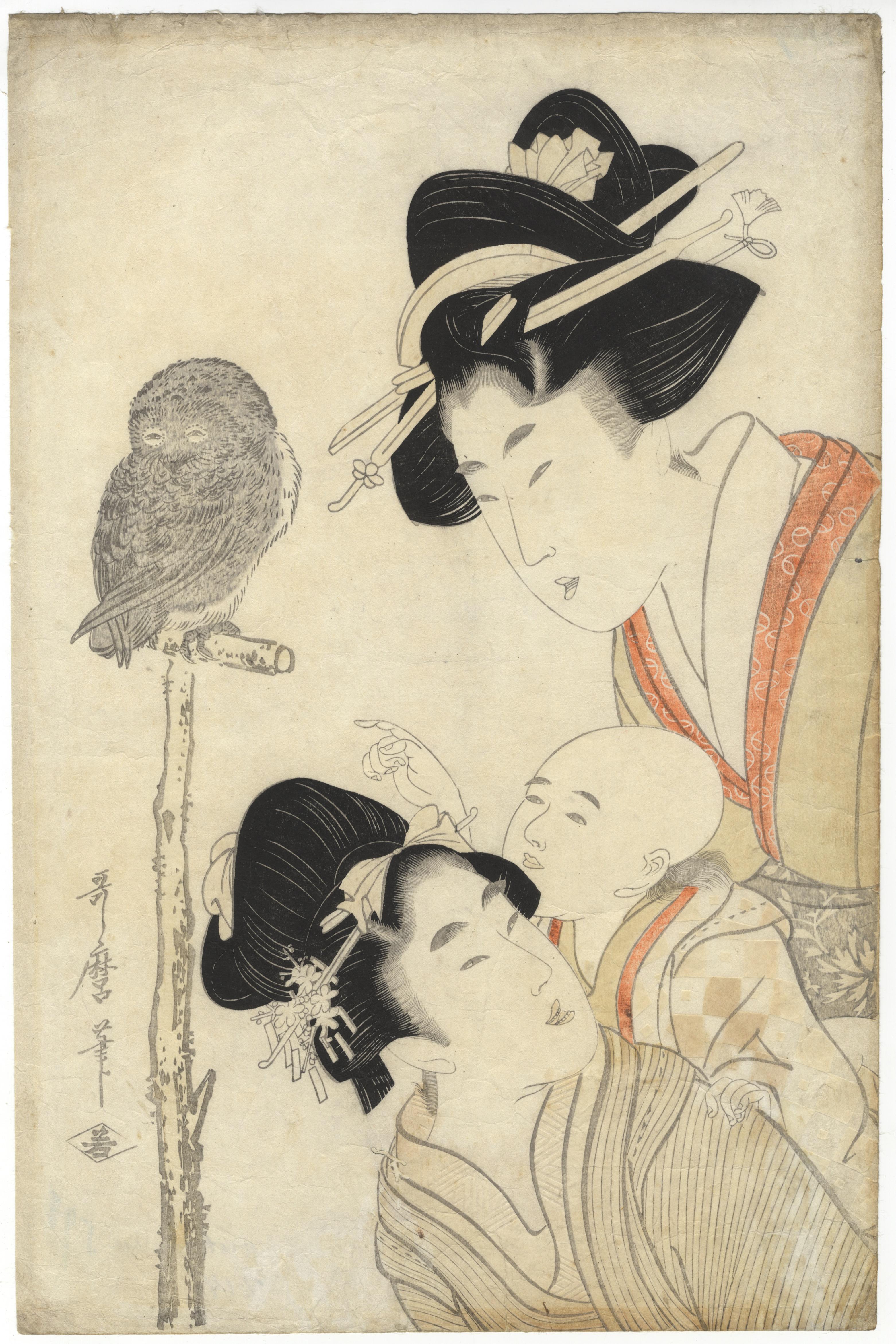 Utamaro I Kitagawa, Mother and Child with an Owl, Bijin-ga