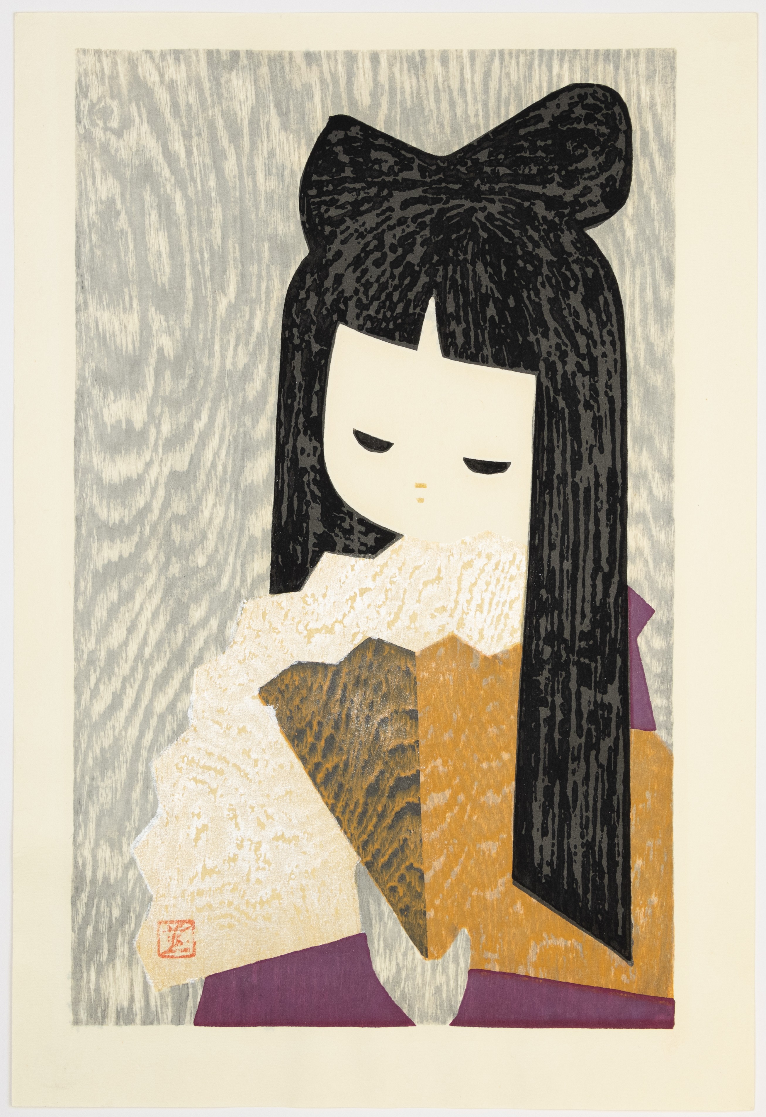 Kaoru Kawano, Girl Holding a Fan, Sosaku-Hanga