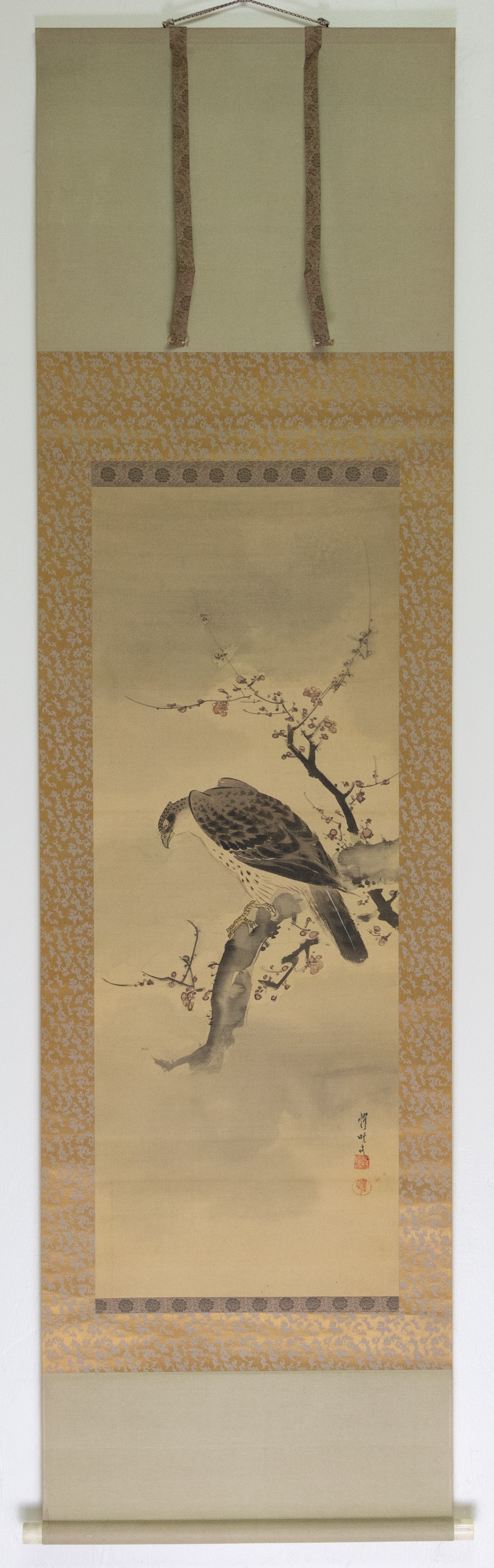 Kyosai Kawanabe, Hawk and Plum Tree, Hanging Scroll