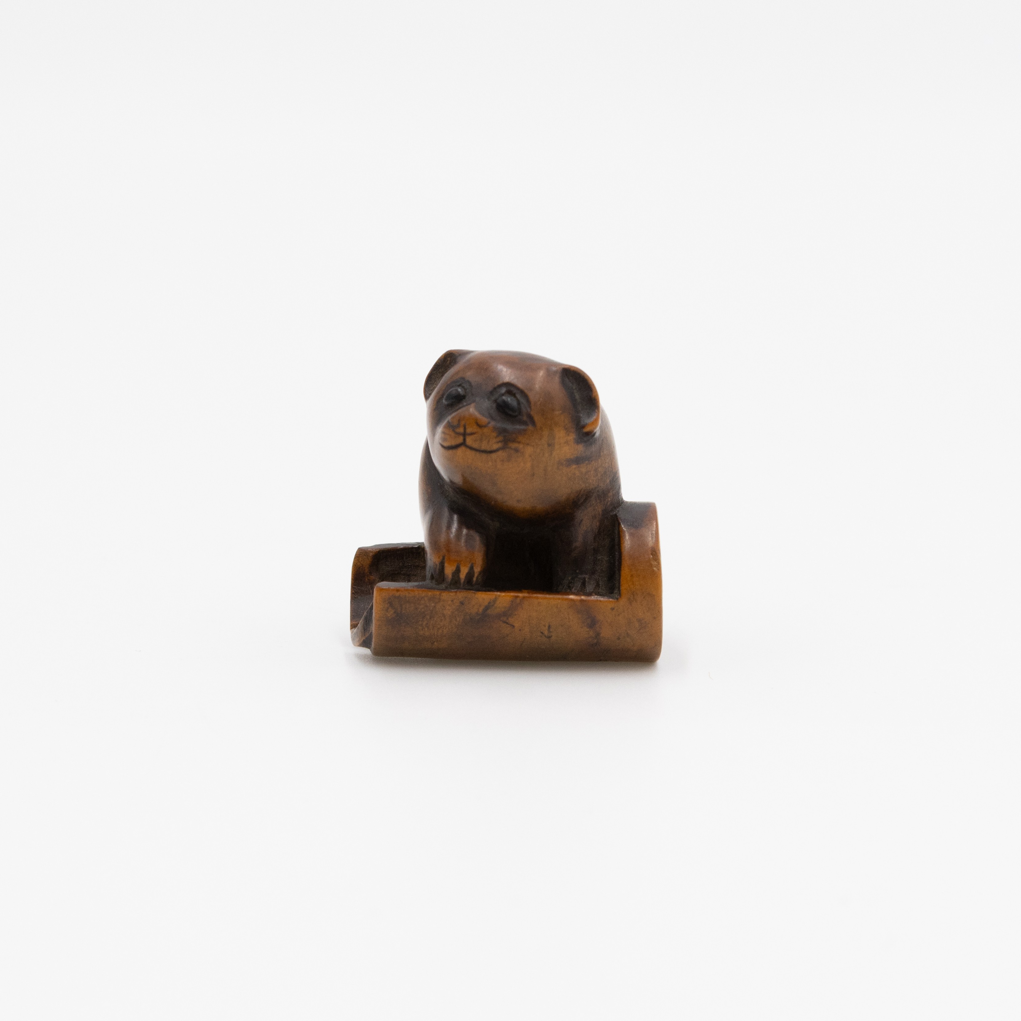 Wooden Netsuke Signed Tomokazu, Dog Design, Japanese Art