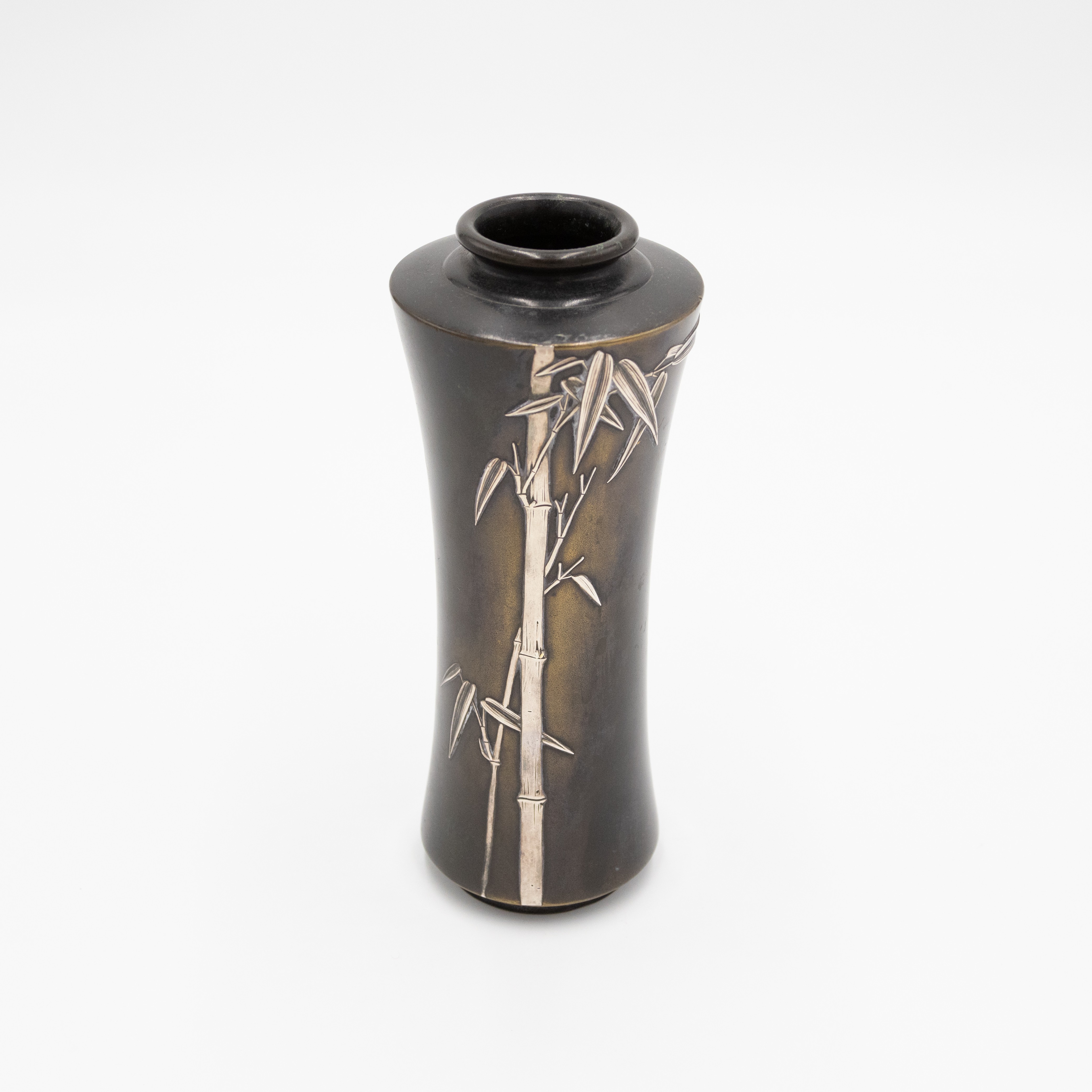 Japanese Silver-overlaid Bronze Vase, Bamboo Grove Design