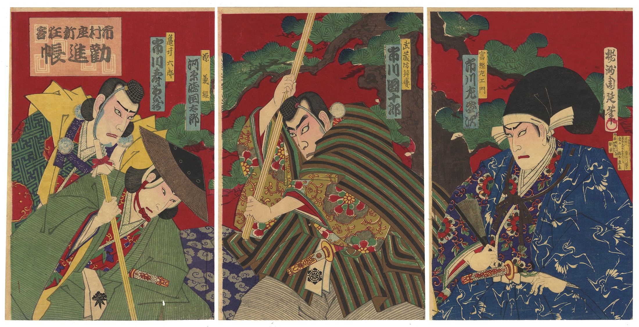Chikanobu Yoshu, Kabuki play, Kanjincho, Woodblock Print