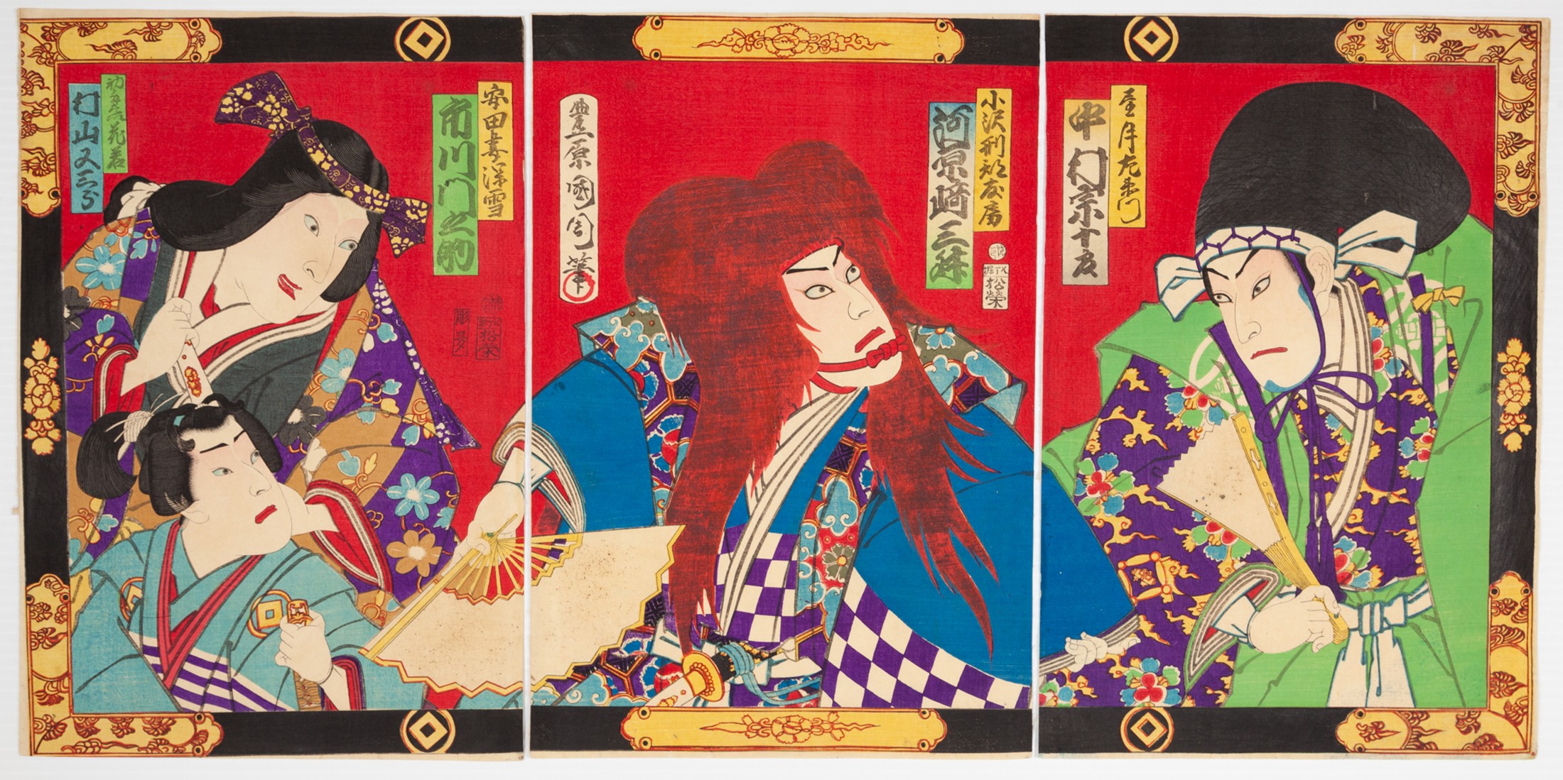 Kunichika Toyohara, Kabuki play, Mochiduki, Antique Art
