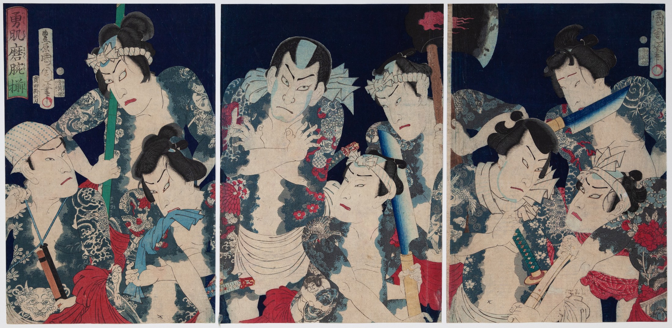 Kunichika Toyohara, Dashing Men with Tattoos, Kabuki