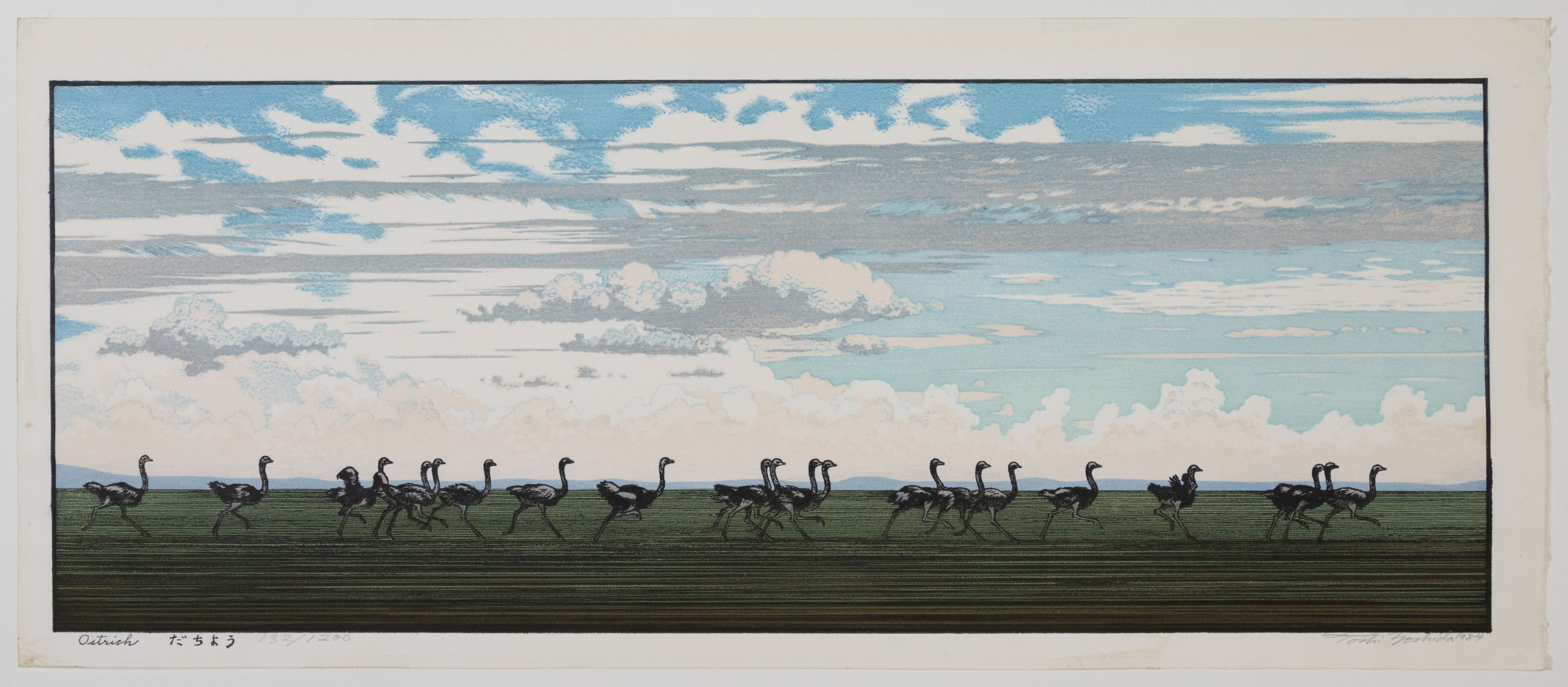 Toshi Yoshida, Ostrich, Pencil Signature
