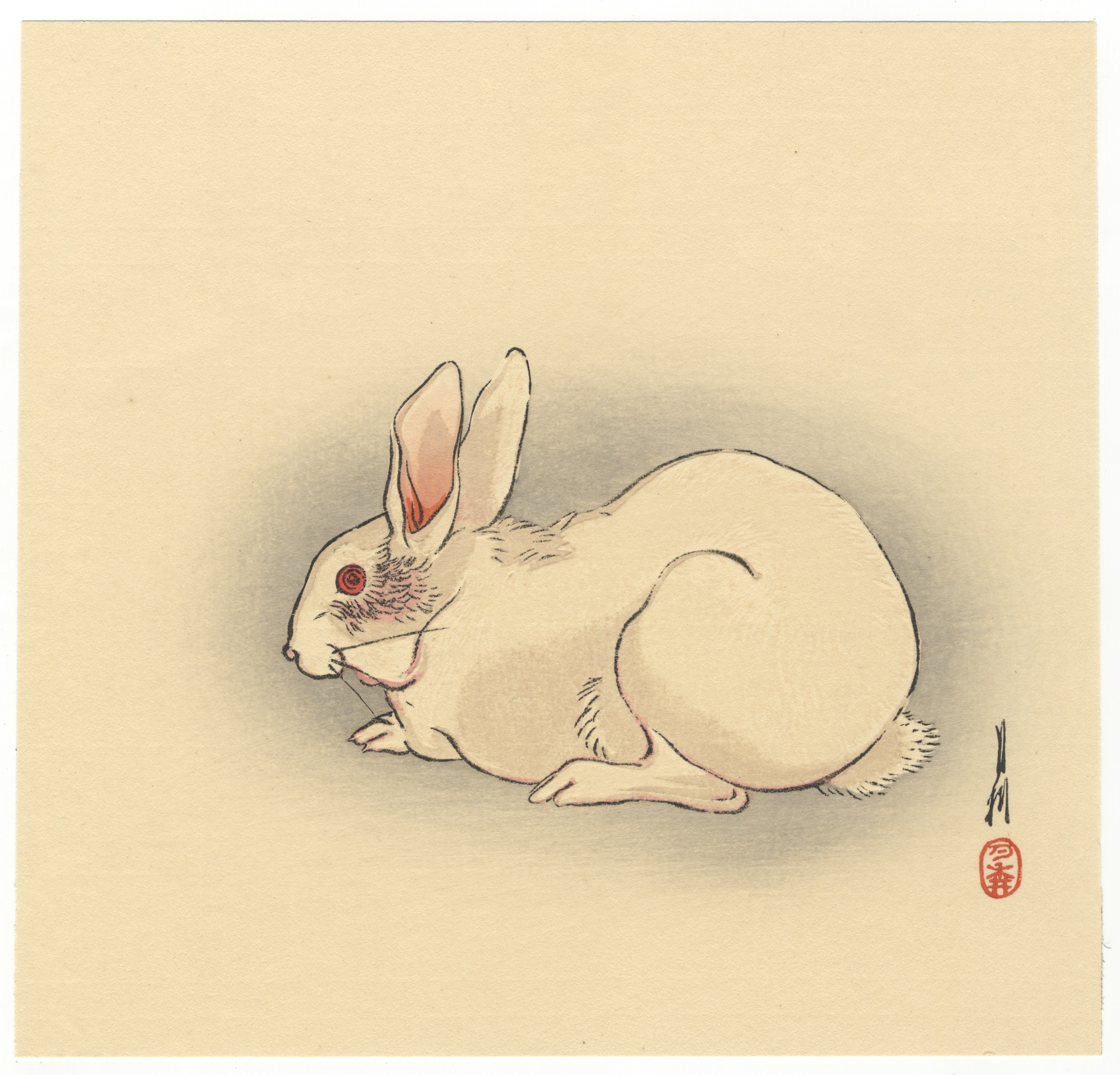 Gekko Ogata, White Rabbit, Japanese Woodblock Print