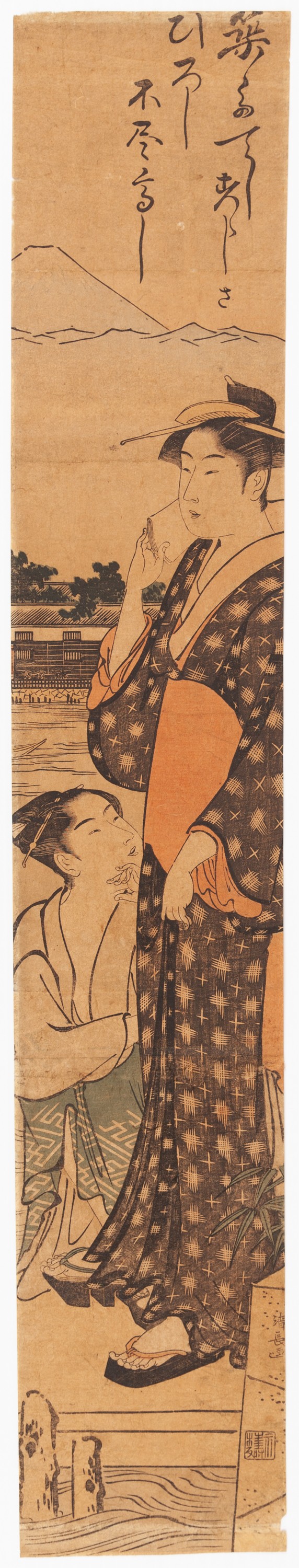 Kiyonaga Torii, Two Women by a River, 18th Century Hashira-e