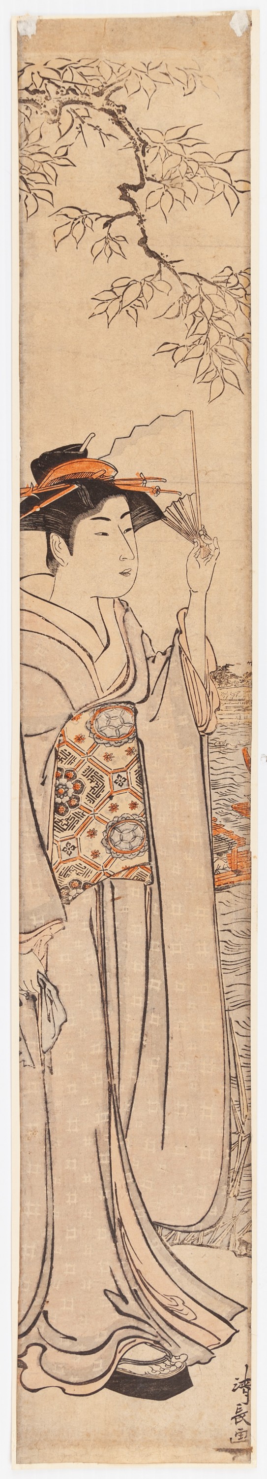 Kiyonaga Torii, Beauty by the River, Antique Hashira-e