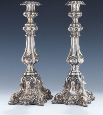 A Pair of Very Large Silver Candlesticks. A PAIR OF VERY LARGE SILVER CANDLESTICKS. Poland, c. 
