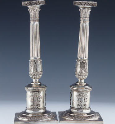 A Pair of Large Silver Candlesticks. A PAIR OF LARGE SILVER CANDLESTICKS. Poland or Germany, c. 