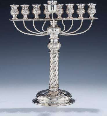 A Large Silver Chanukah Menorah. A LARGE SILVER CHANUKAH MENORAH. Germany, c. 1880. On round 
