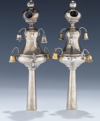 A Pair of Silver Torah Finials. A PAIR OF SILVER TORAH FINIALS. Germany, c. 1850. The body in 