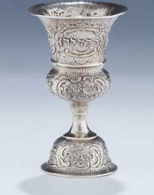 A Silver Havdalah Goblet. A SILVER HAVDALAH GOBLET. Germany, c. 1890. On round base. Body 