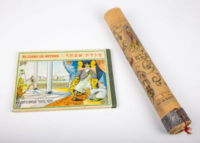 44. TWO PRINTED MEGILLAT ESTHERS. On book form in Spanish and Hebrew, printed in Tel Aviv by 