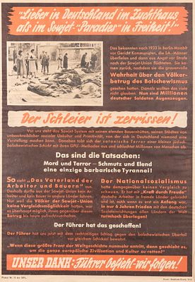 A NAZI PROPAGANDA POSTER. Germany, WWII era. Indicating that it is better to be in a German 